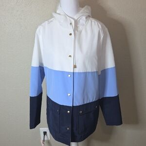 Crown & Ivy Medium Blue and White Hooded Rain Jacket